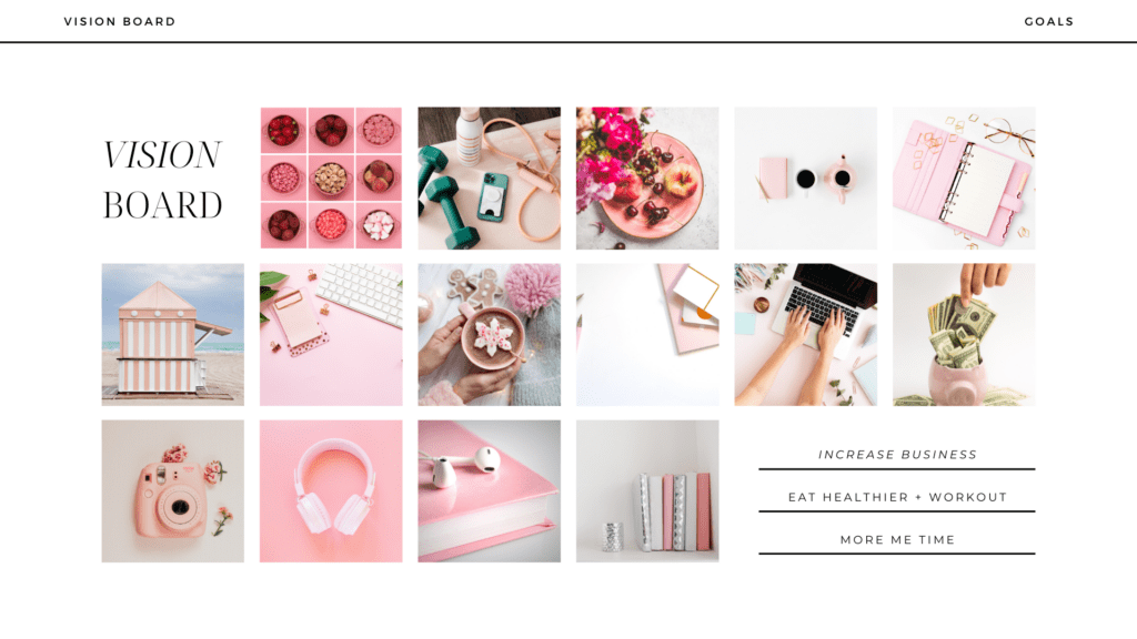 Example of a vision board in pink
